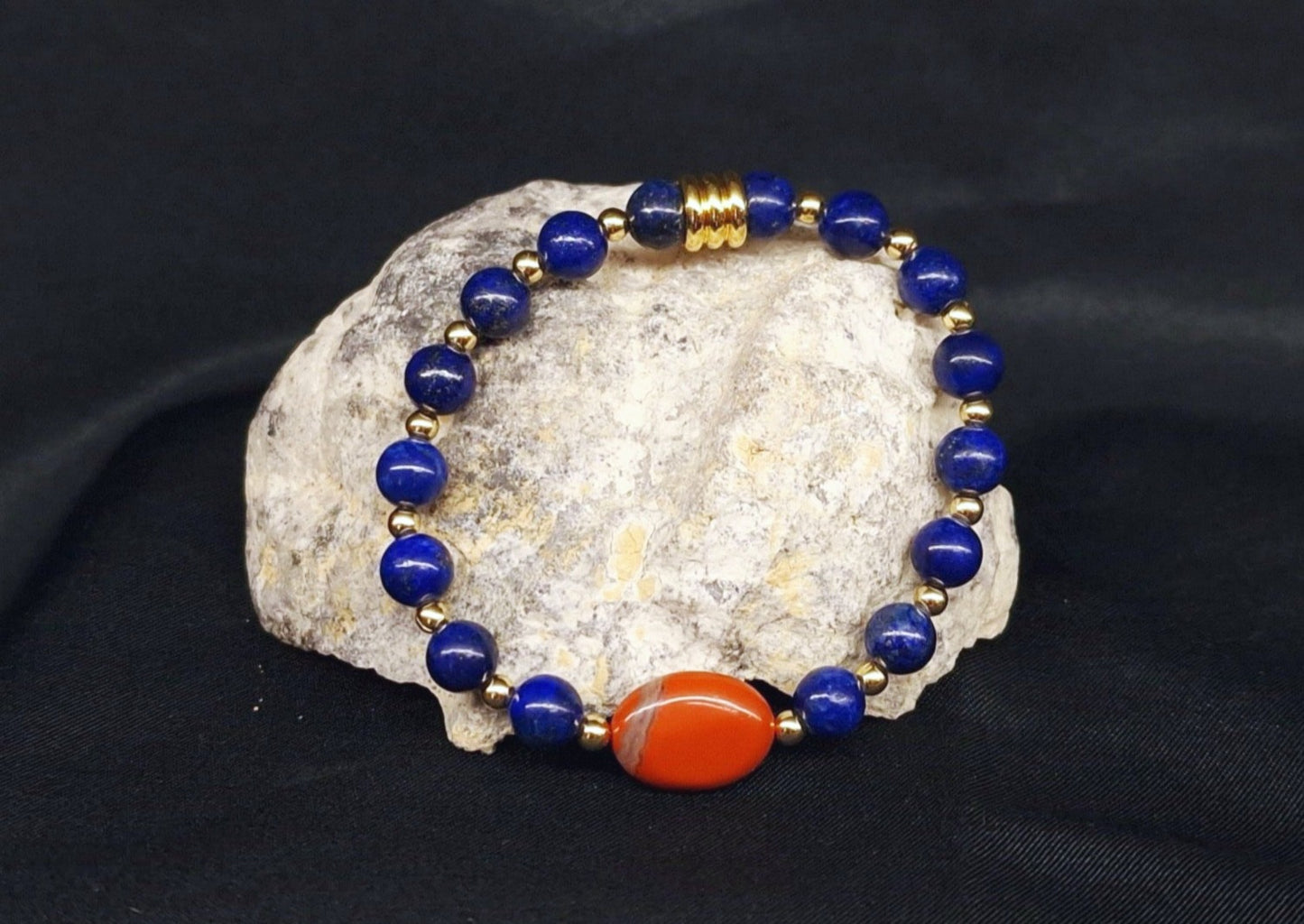 Bracelet de Cohérence® Enfants - Jaspe rouge, Or, Lapis Lazuli
