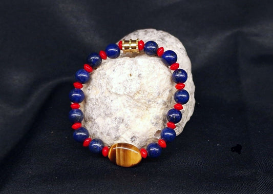 Bracelet de Cohérence® Enfants - Oeil de tigre, Bambou de mer, Lapis Lazuli