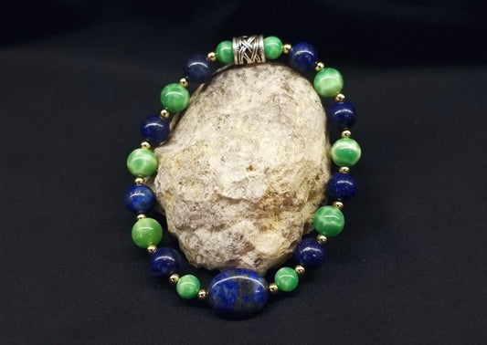 Bracelet de Cohérence® - Lapis Lazuli, Agate Paon, Or
