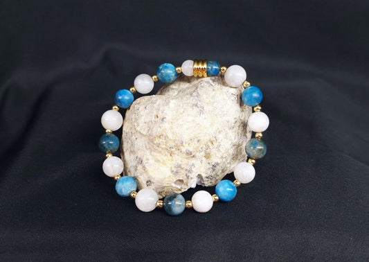 Bracelet de Cohérence® - Apatite bleue, Or, Pierre de Lune