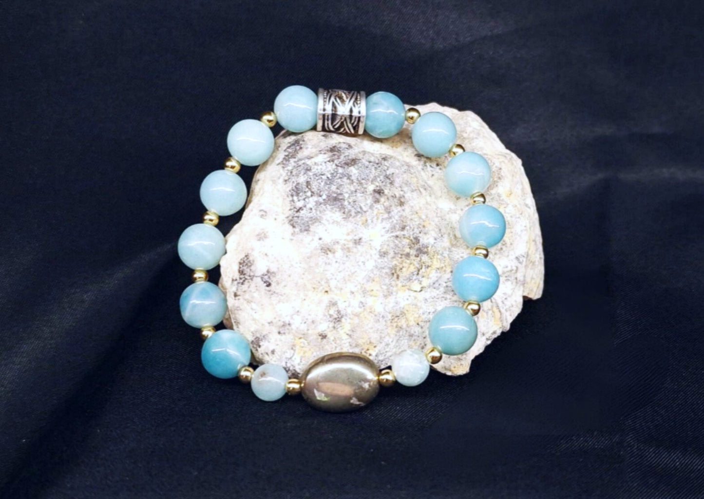 Bracelet de Cohérence® - Pyrite, Or, Amazonite