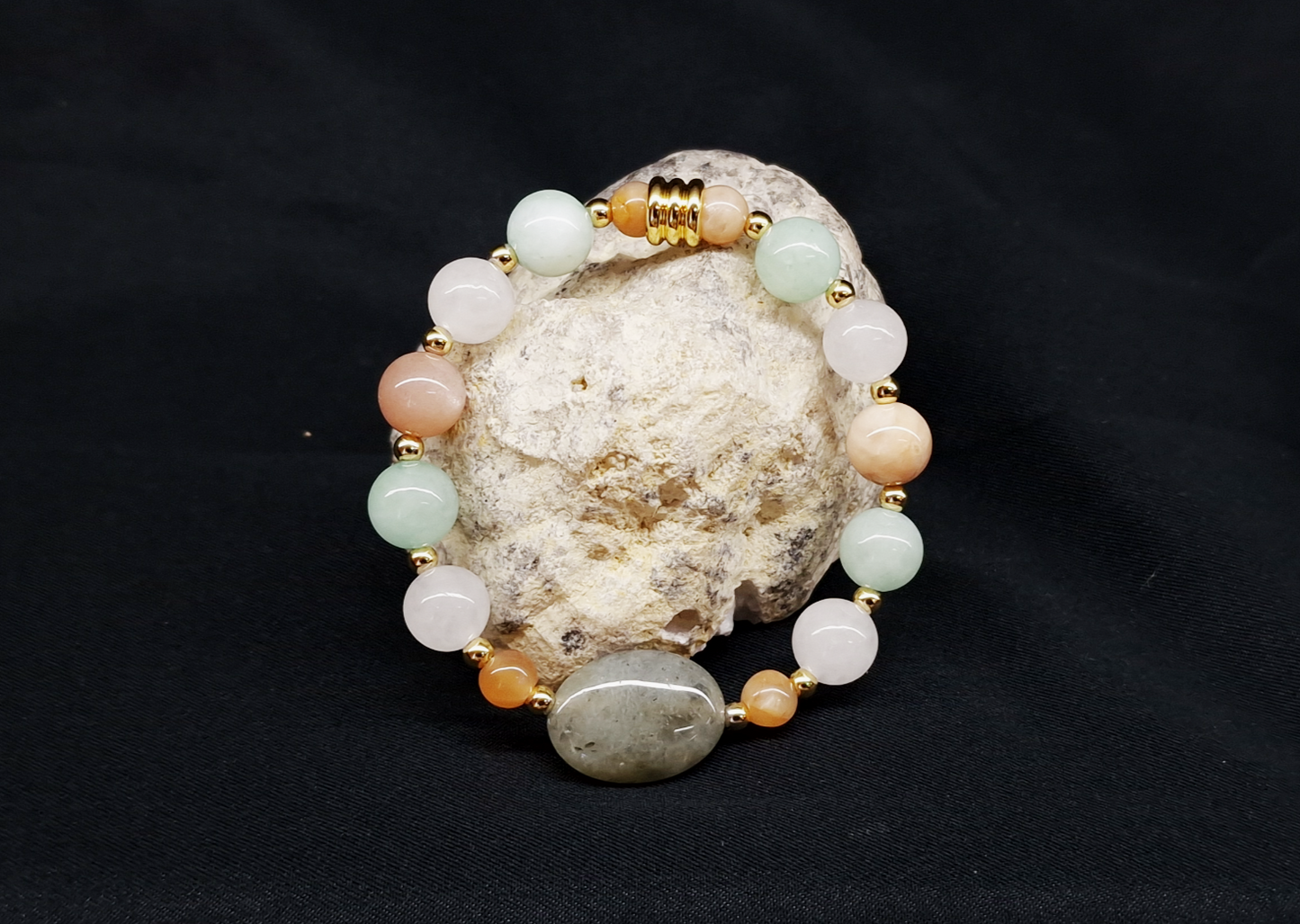 Bracelet de Cohérence® - Labradorite, Pierre de soleil, Pierre de lune, Jade, Or