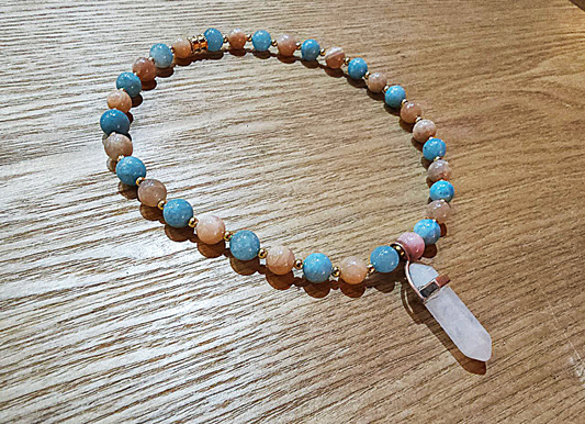 Cohérence® Necklace with Christ'all for Animals - Sunstone, Aquamarine, Gold 