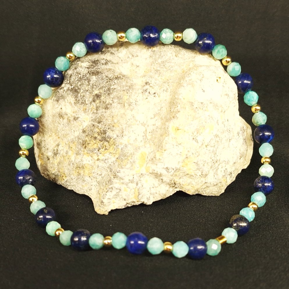 Bracelet de pied de Cohérence® - Amazonite, Lapis-Lazuli, Or.