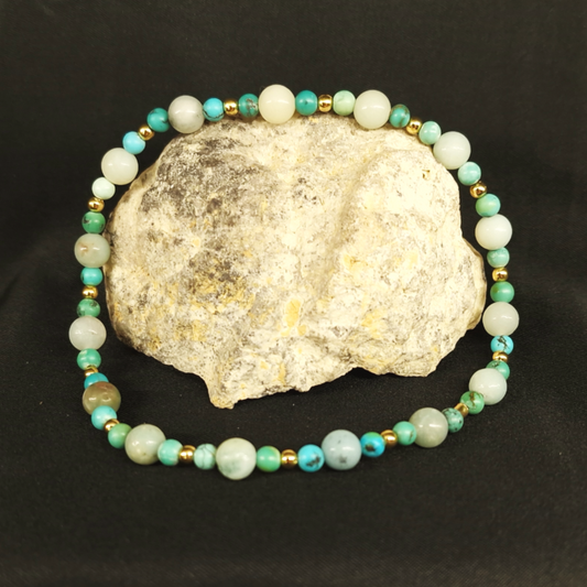 Bracelet de pied de Cohérence® - Amazonite, Turquoise, Or.