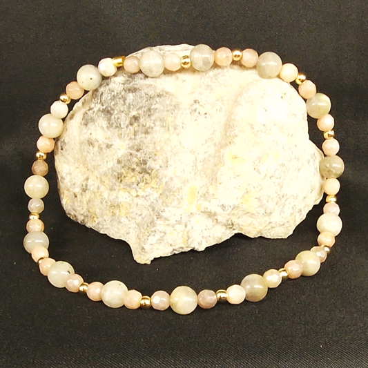 Cohérence® foot bracelet - Sunstones, Labradorite, Gold.