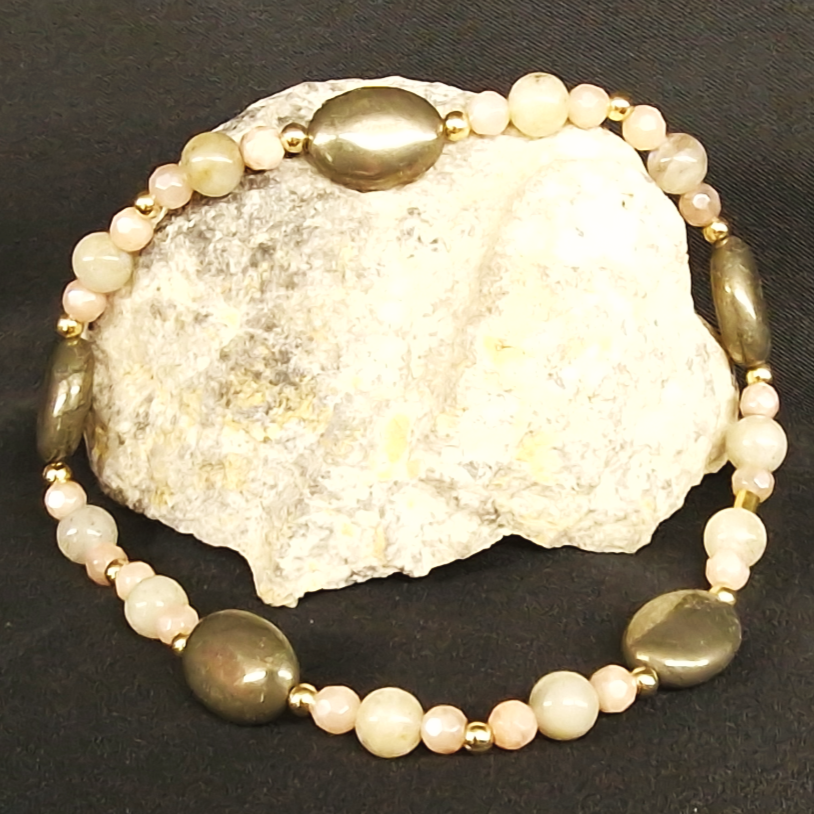 Bracelet de pied de Cohérence® - Pyrites, Pierres de soleil, Labradorite, Or.
