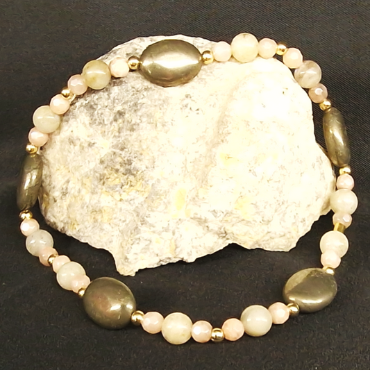 Cohérence® foot bracelet - Pyrites, Sunstones, Labradorite, Gold.