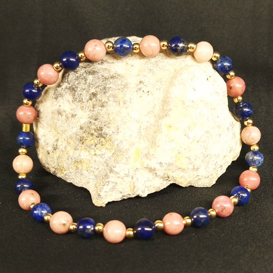 Cohérence® foot bracelet - Rhodonite, Lapis-Lazuli, Gold.