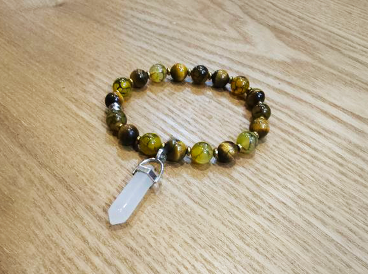 Cohérence® Necklace with Christ'all for Animals - Tiger's Eye, Dragon Vein Agate, Hematite