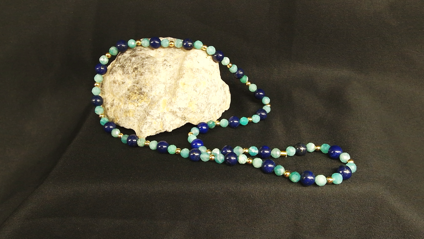 Collier de Cohérence® - Lapis-Lazuli, Amazonite, Or
