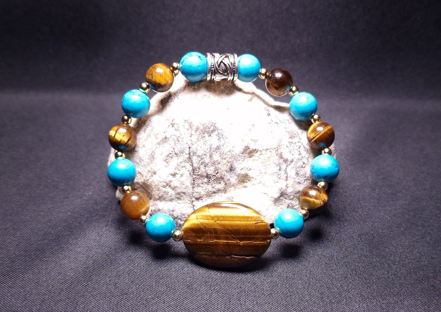 Bracelet de Cohérence® - Oeil de Tigre, Or, Turquoise