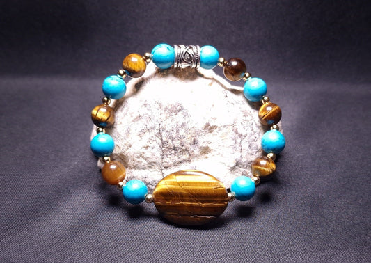 Bracelet de Cohérence® - Oeil de Tigre, Or, Howlite Turquoise