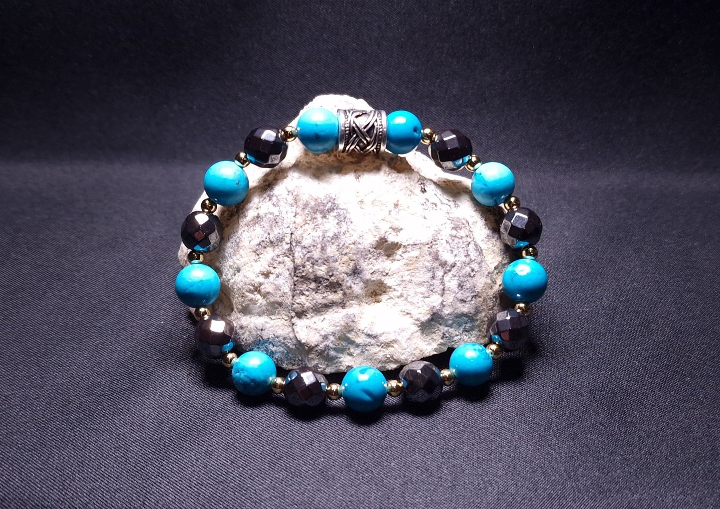 Bracelet de Cohérence® - Hématite facettée, Or, Turquoise