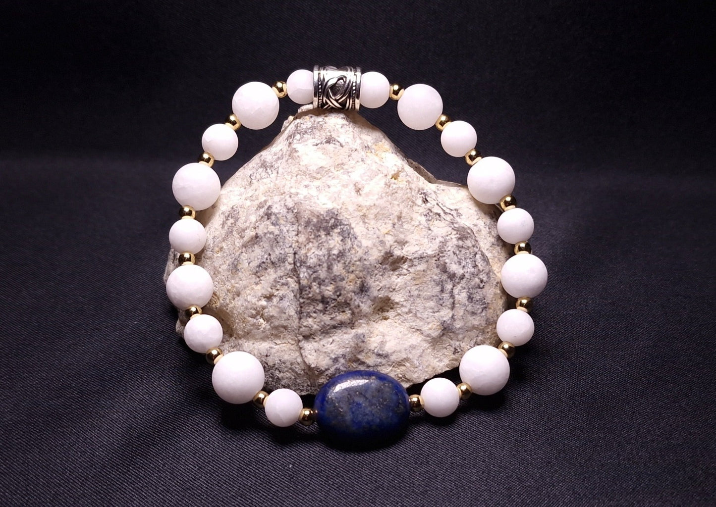Bracelet de Cohérence® - Lapis Lazuli, Or, Jade blanche