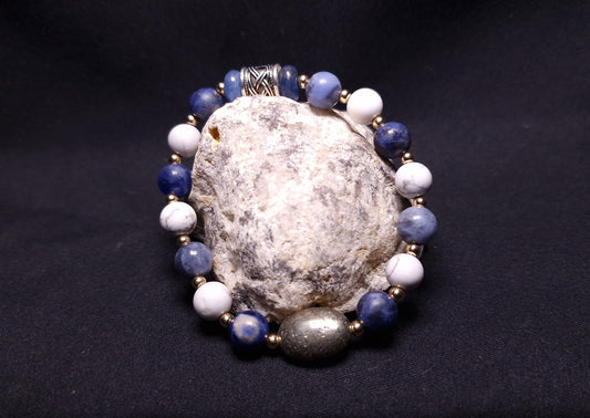 Bracelet de Cohérence® - Pyrite, Or, Sodalite, Howlite, Cyanite