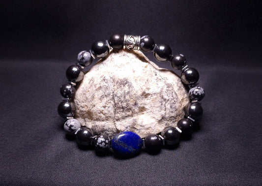 Bracelet de Cohérence® - Lapis Lazuli, Obsidienne, Obsidienne flocon de neige, Hématite