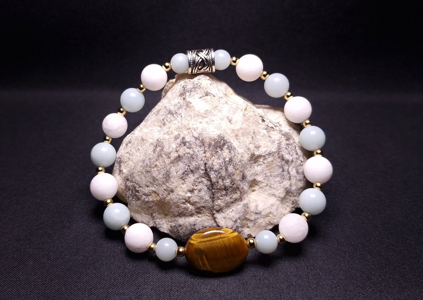 Bracelet de Cohérence® - Oeil de tigre, Or, Amazonite, Jade blanche